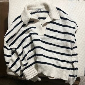 Madewell Cream and Navy Striped Collared Knit